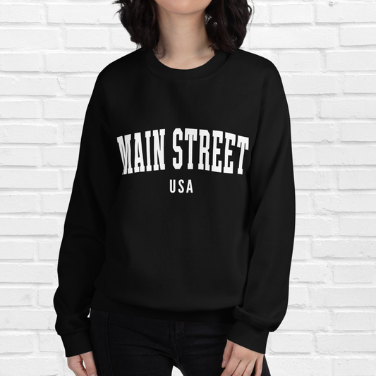 Main Street USA Crewneck | Black (White Print)