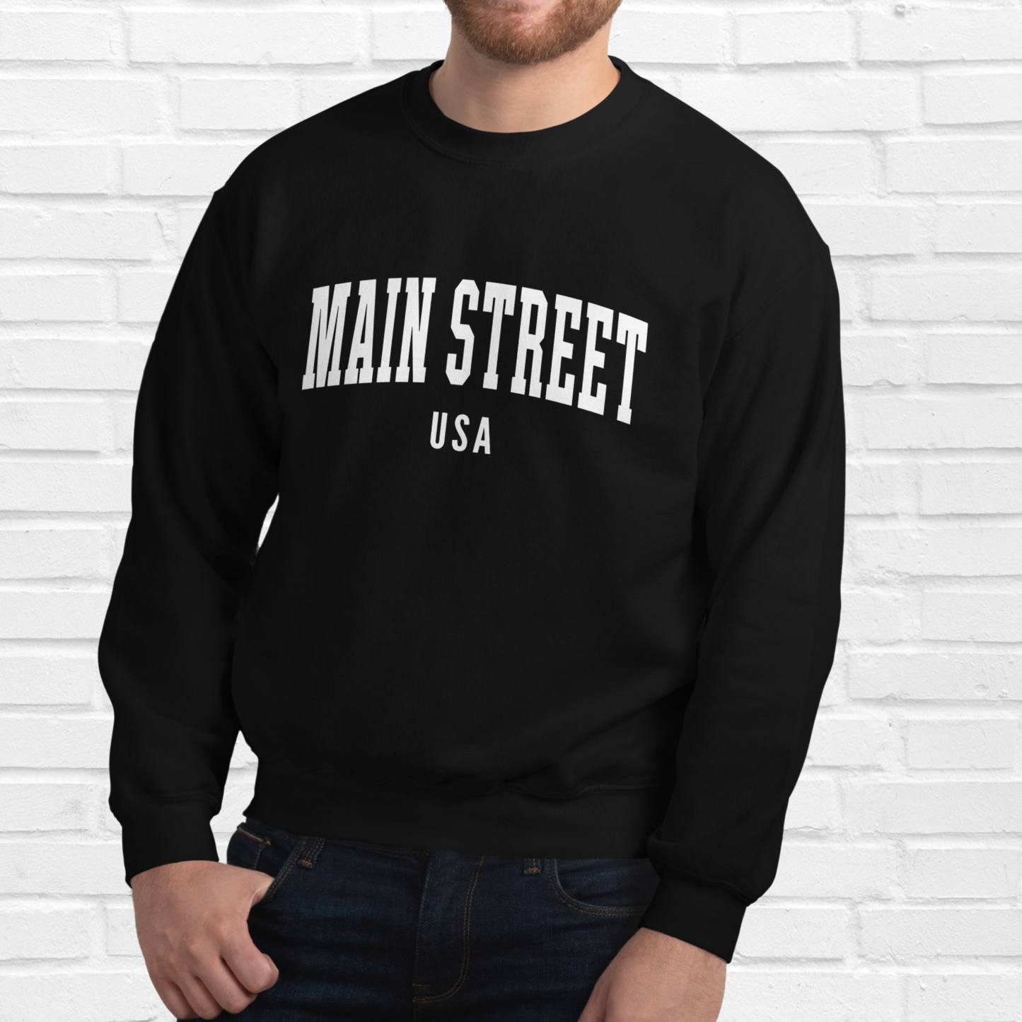 Main Street USA Crewneck | Black (White Print)