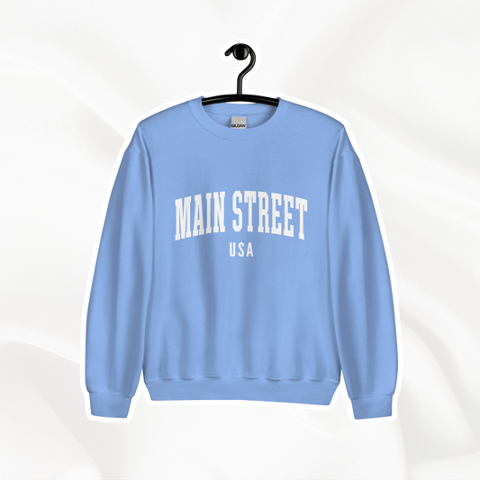 Main Street USA Crewneck | Carolina Blue (White Print)