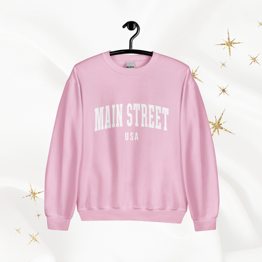 Main Street USA Crewneck | Light Pink (White Print)