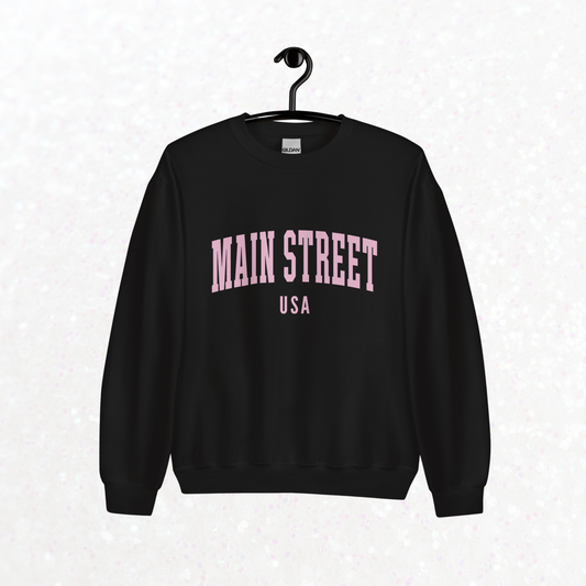 Main Street USA Crewneck | Black (Pink Print)