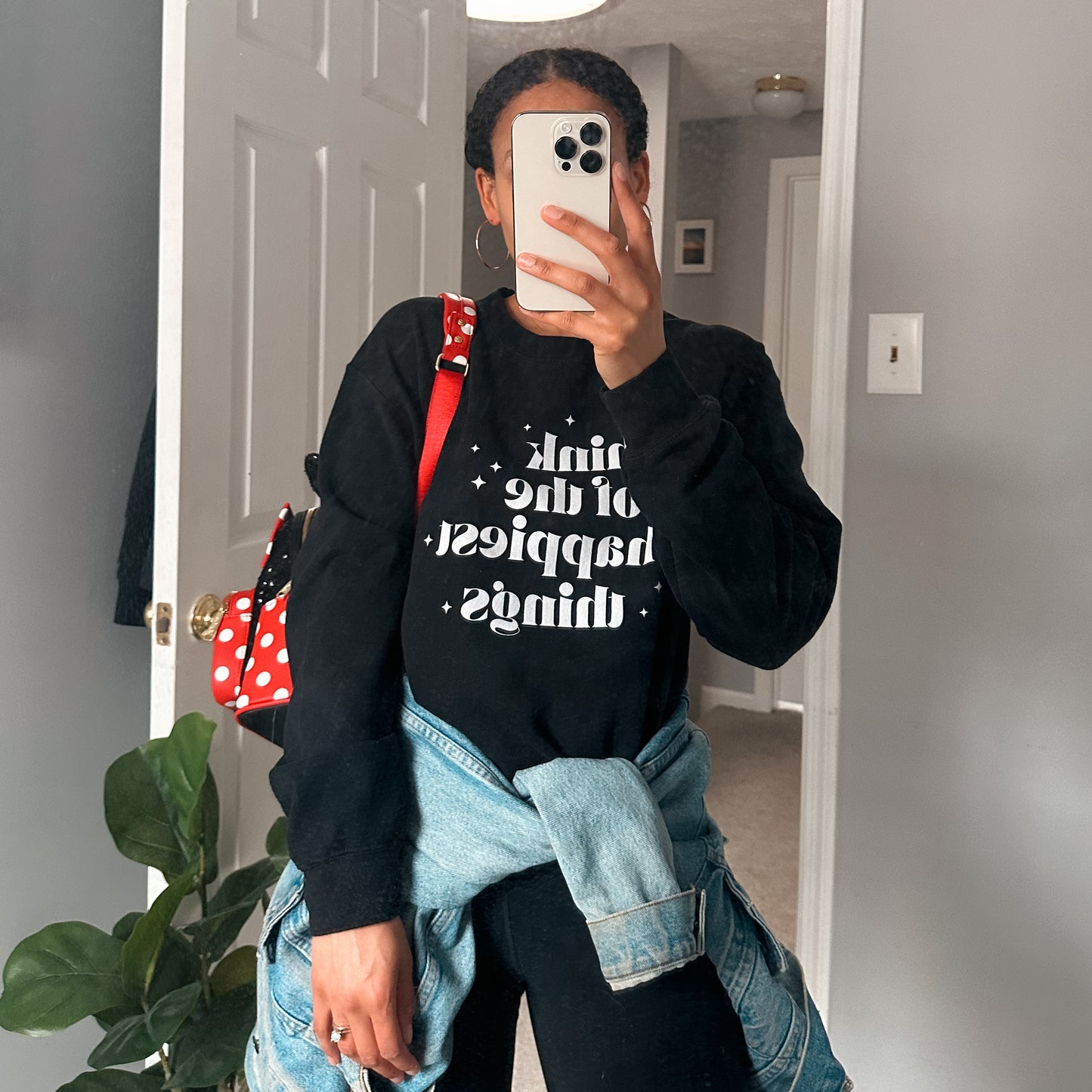 Happiest Things Crewneck | Black (White Print)