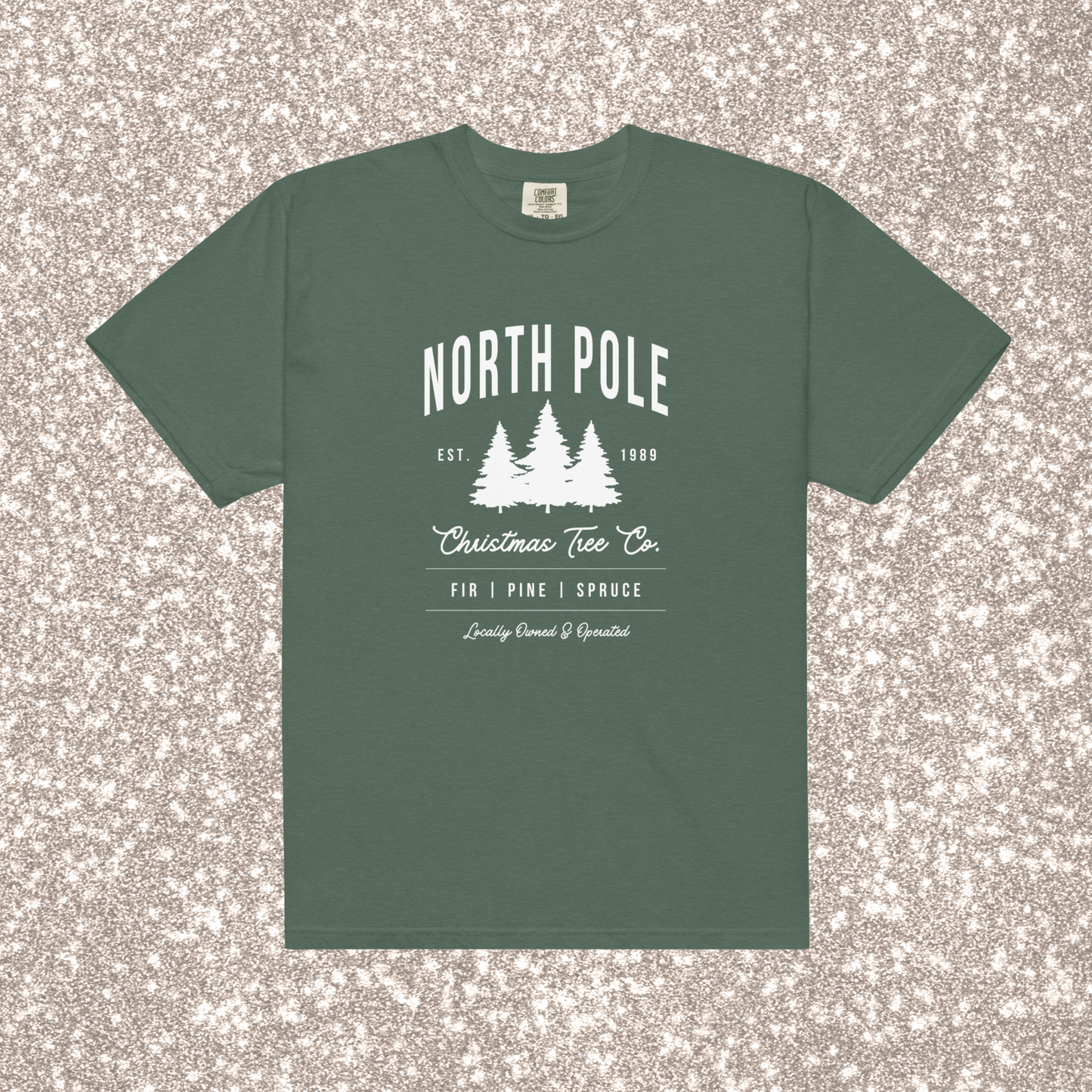 North Pole Christmas Tree Co. Comfort Colors Tee | Blue Spruce