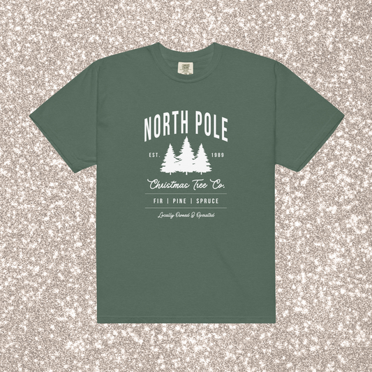 North Pole Christmas Tree Co. Comfort Colors Tee | Blue Spruce