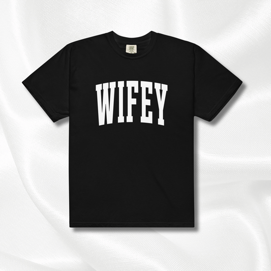 Varsity Wifey Comfort Colors Tee | Black