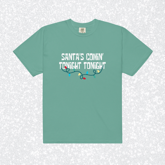 Santa's Comin' Comfort Colors Tee | Seafoam