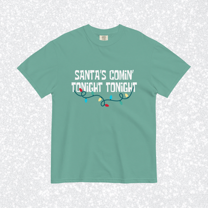 Santa's Comin' Comfort Colors Tee | Seafoam