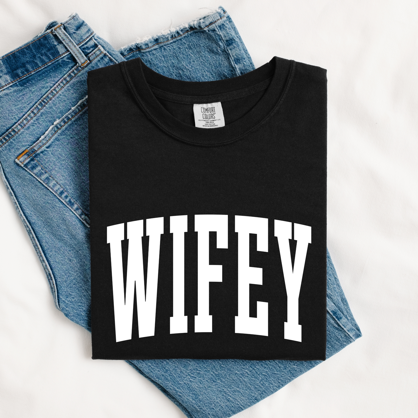 Varsity Wifey Comfort Colors Tee | Black