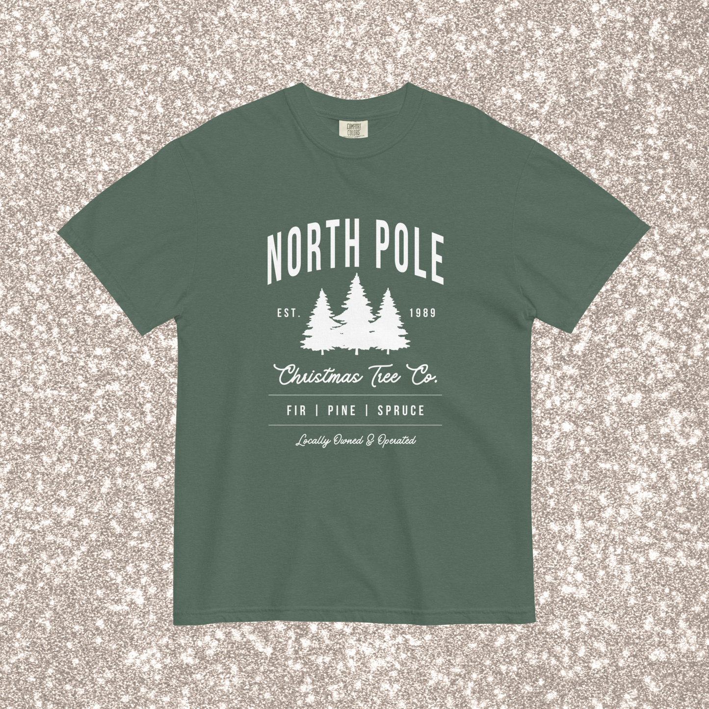 North Pole Christmas Tree Co. Comfort Colors Tee | Blue Spruce