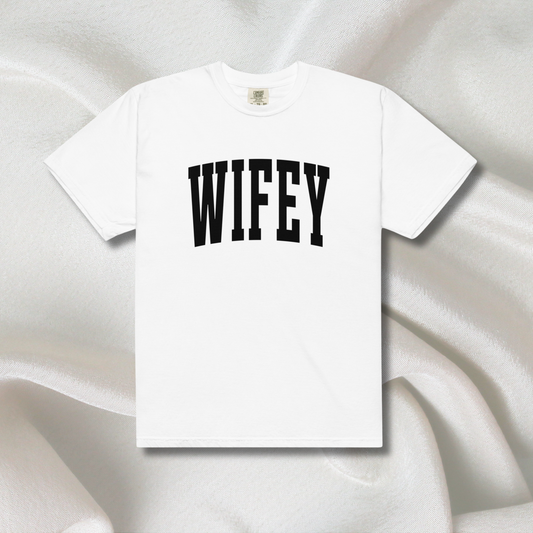 Varsity Wifey Comfort Colors Tee | White