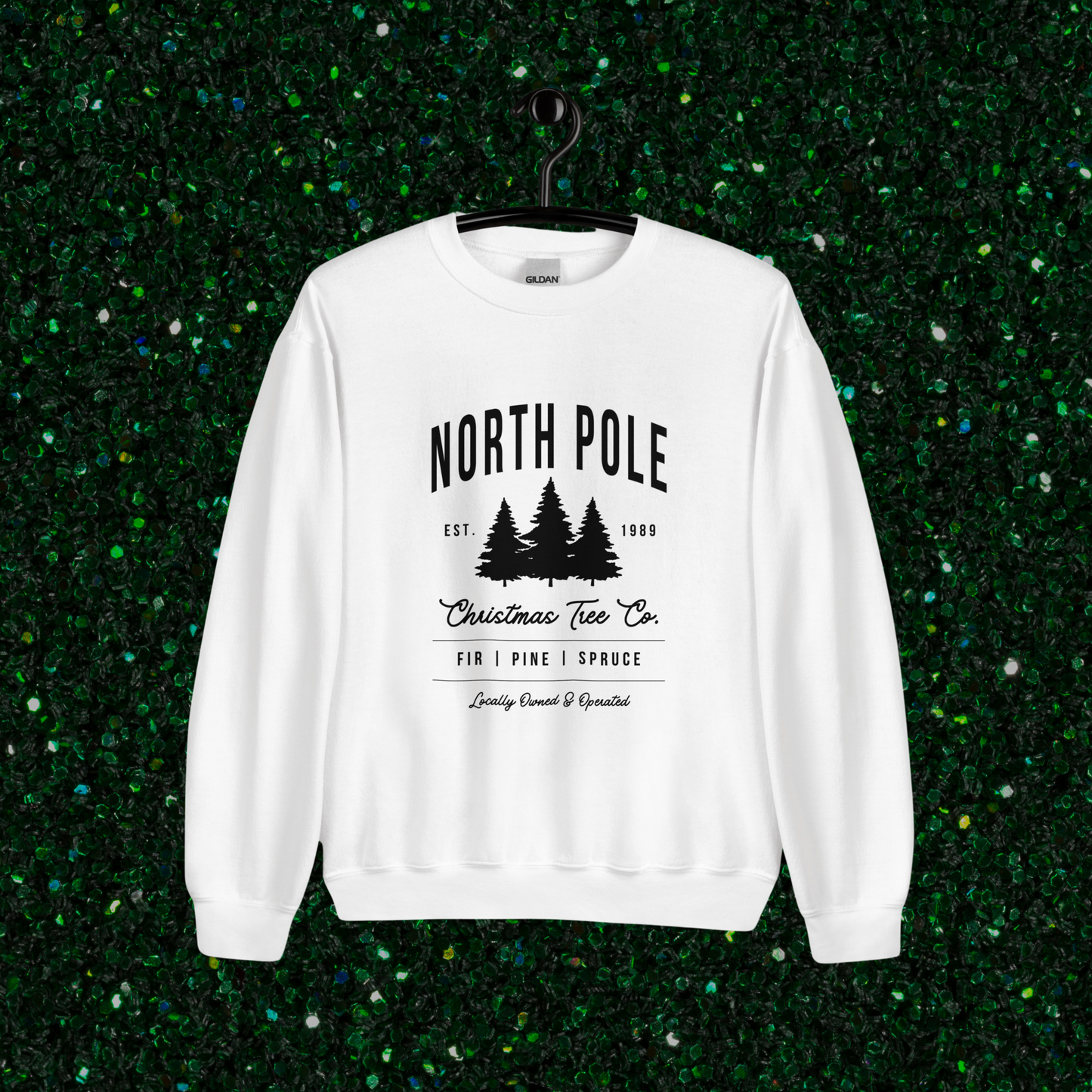 North Pole Christmas Tree Co. Crewneck | White