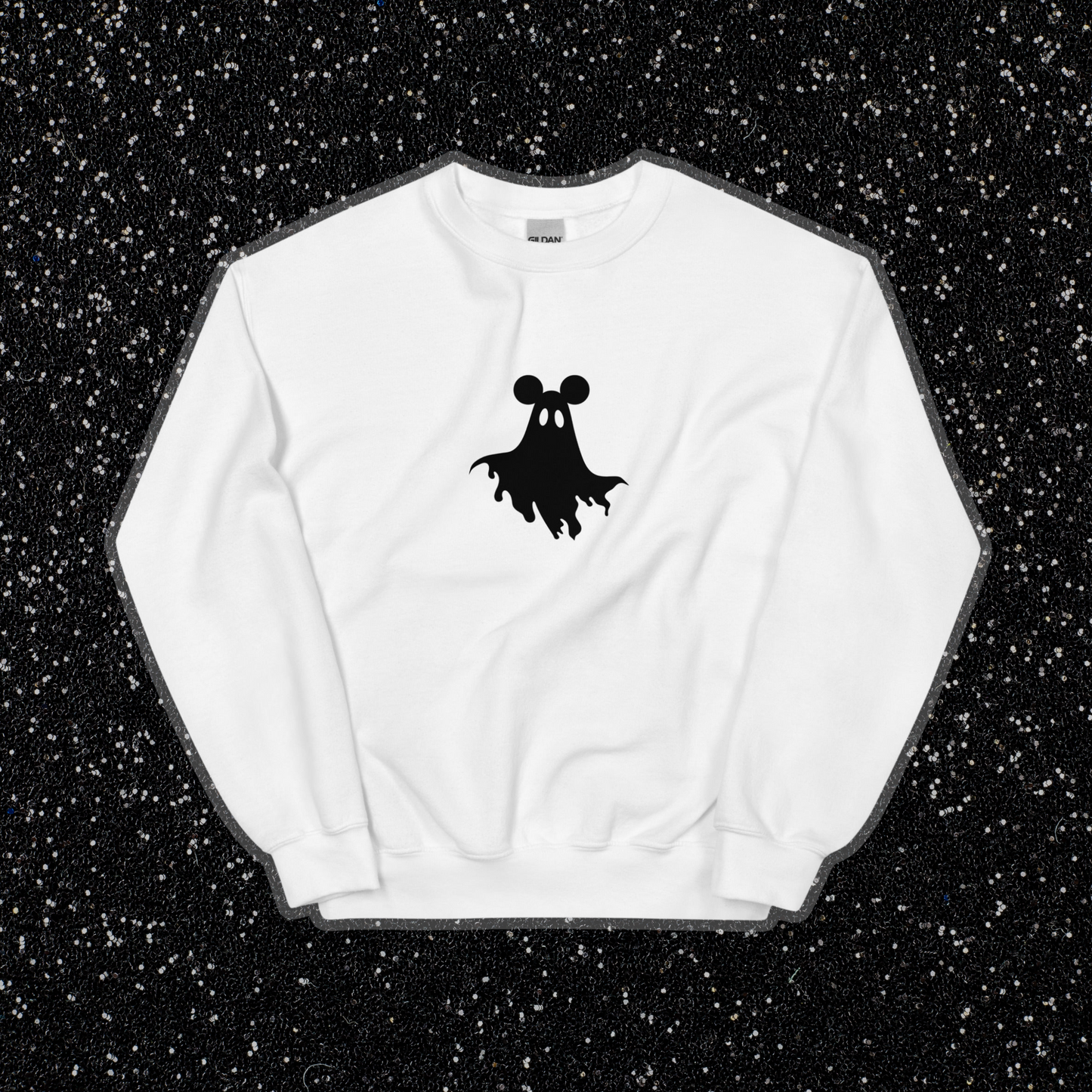 Mouse Ears Ghost Crewneck | White, Black Print