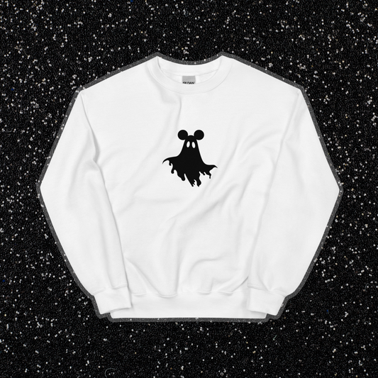 Mouse Ears Ghost Crewneck | White, Black Print