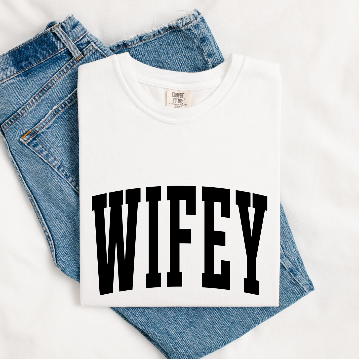 Varsity Wifey Comfort Colors Tee | White