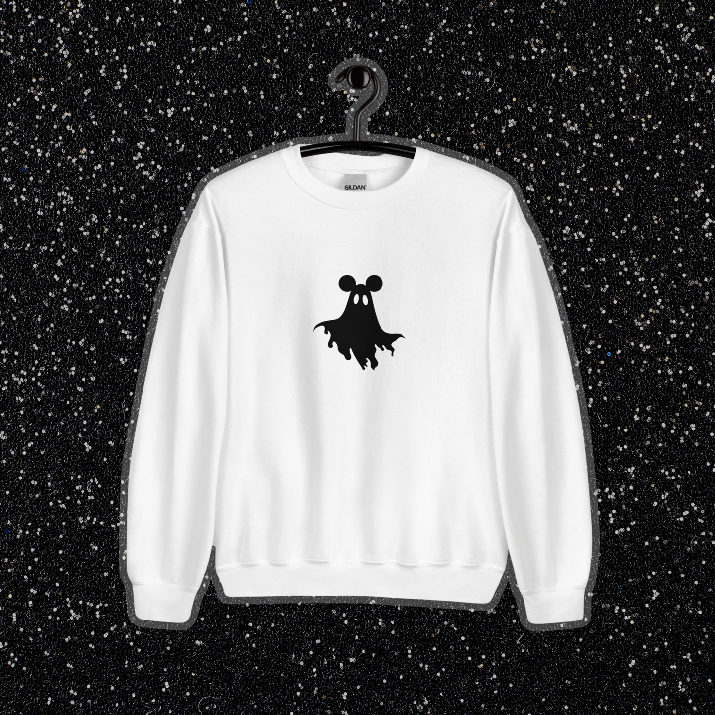 Mouse Ears Ghost Crewneck | White, Black Print