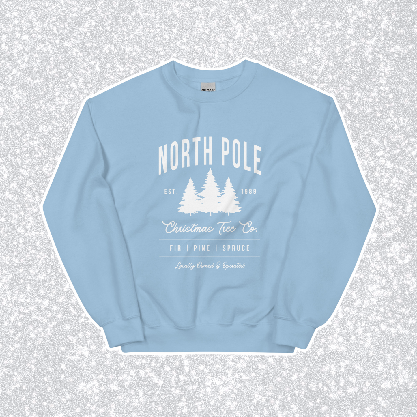 North Pole Christmas Tree Co. Crewneck | Light Blue