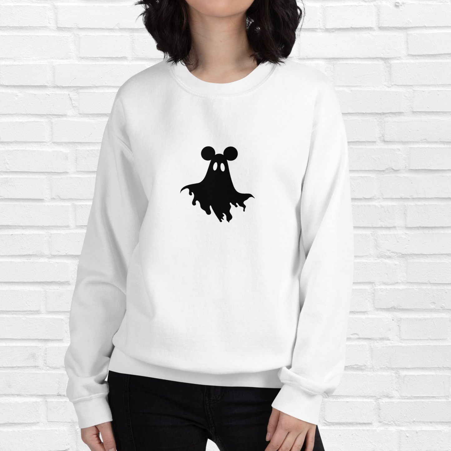 Mouse Ears Ghost Crewneck | White, Black Print