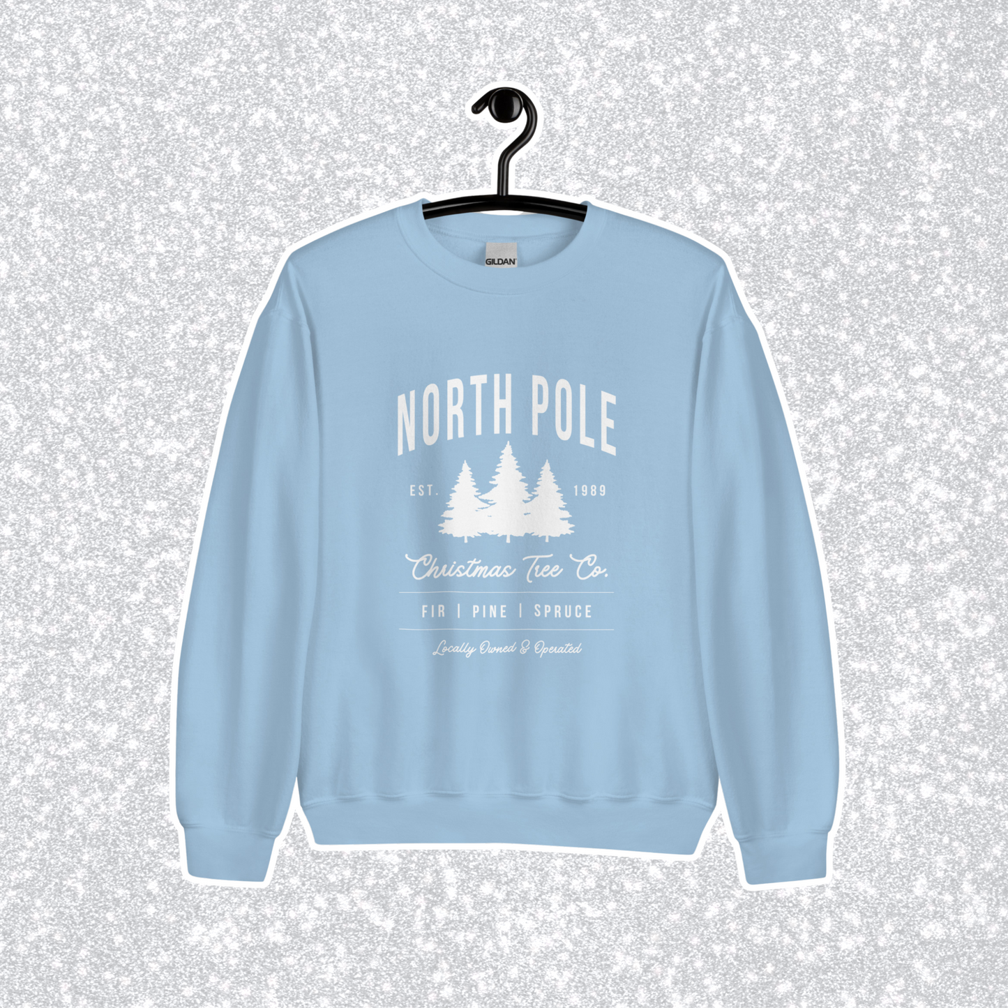 North Pole Christmas Tree Co. Crewneck | Light Blue