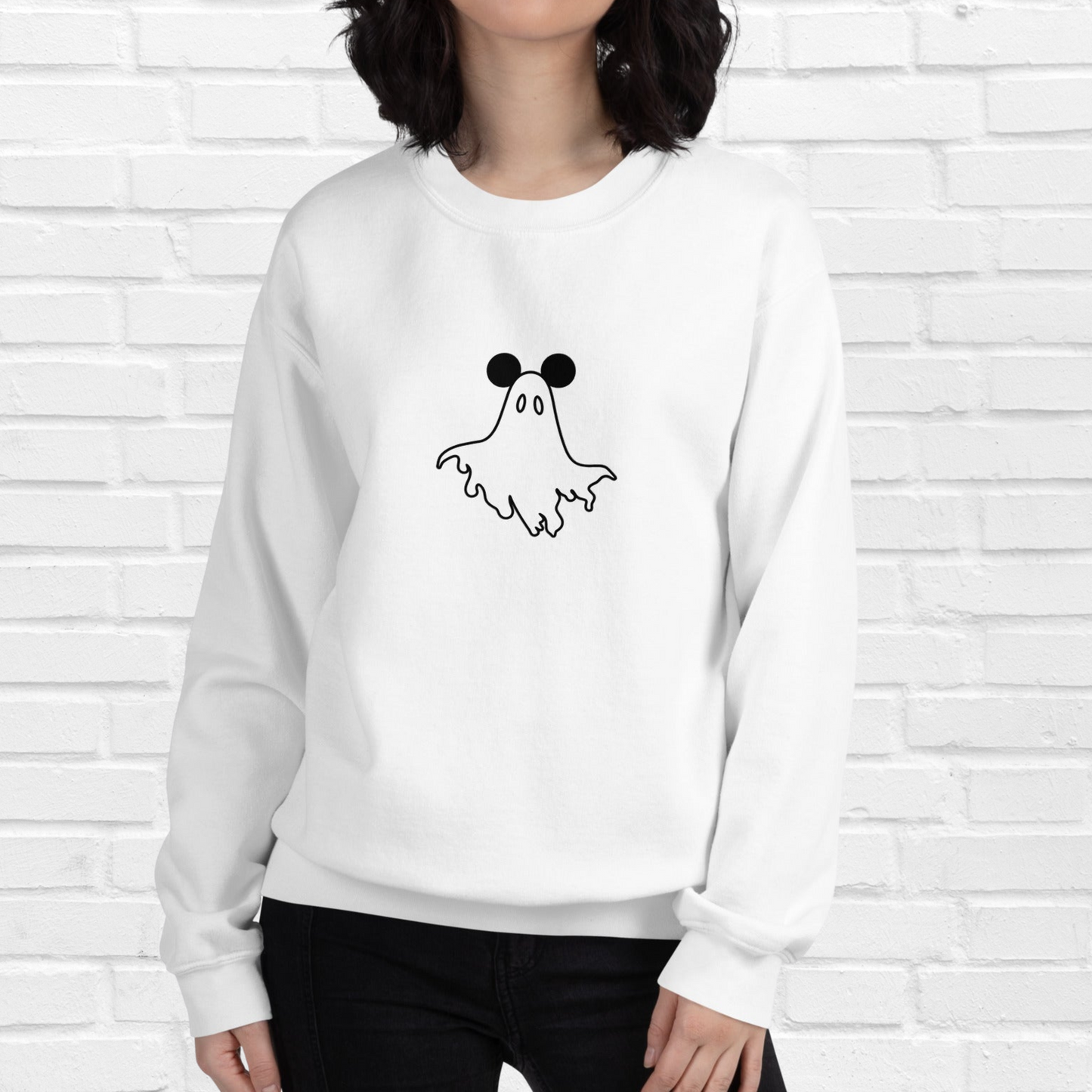 Mouse Ears Ghost Crewneck | White, Outline