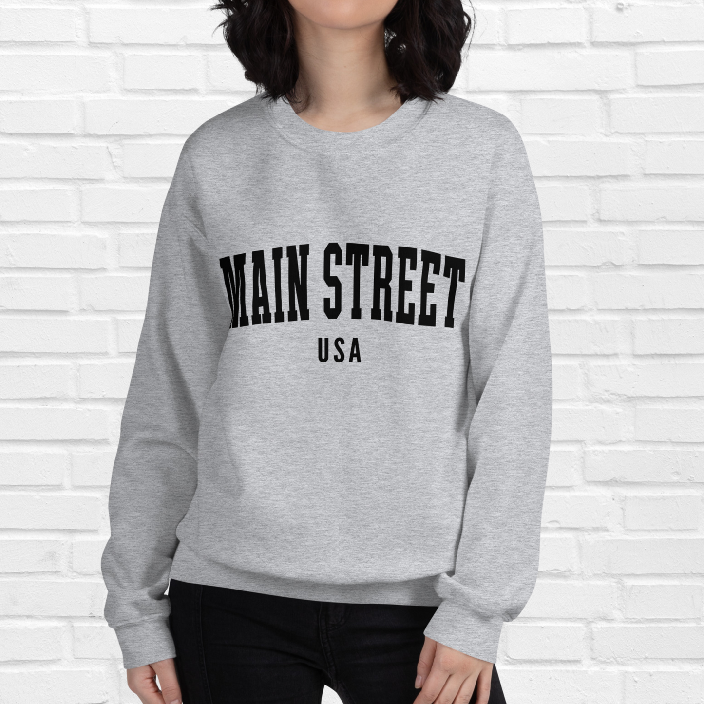 Main Street USA Crewneck | Gray (Black Print)