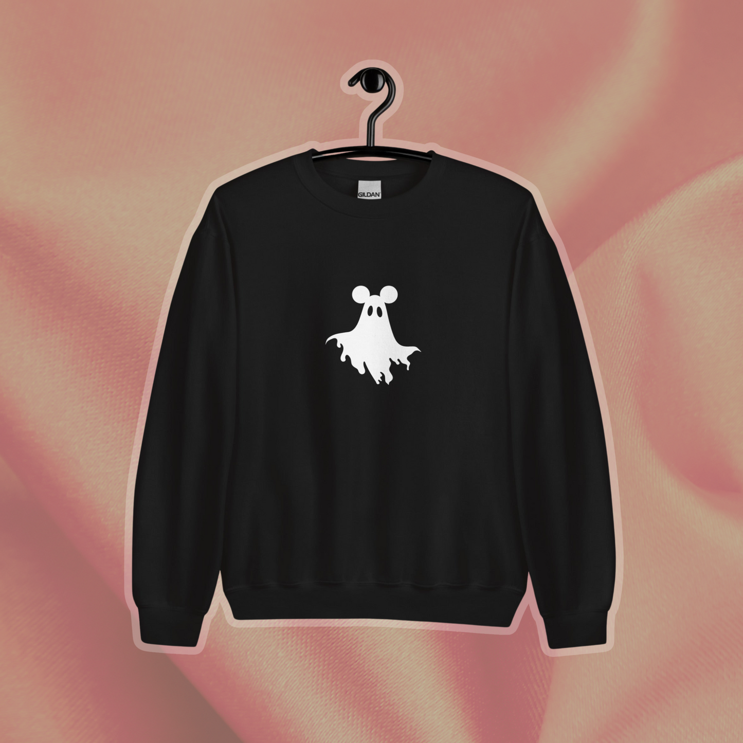 Mouse Ears Ghost Crewneck | Black, White Print