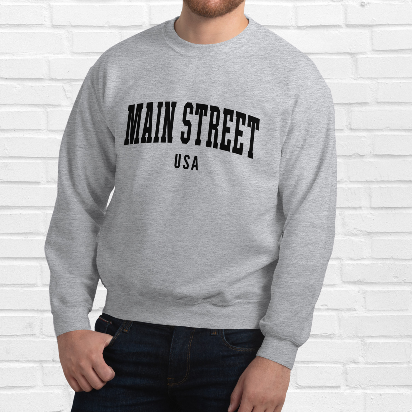 Main Street USA Crewneck | Gray (Black Print)