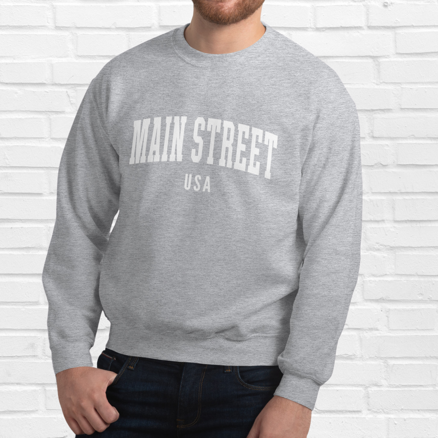 Main Street USA Crewneck | Gray (White Print)