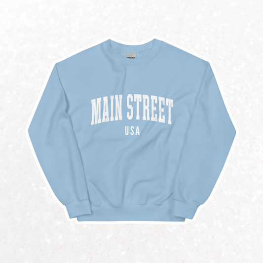 Main Street USA Crewneck | Light Blue (White Print)