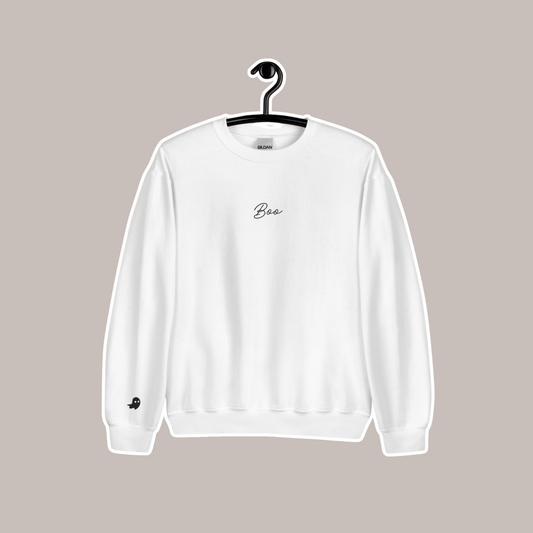 Embroidered Boo Crewneck | White