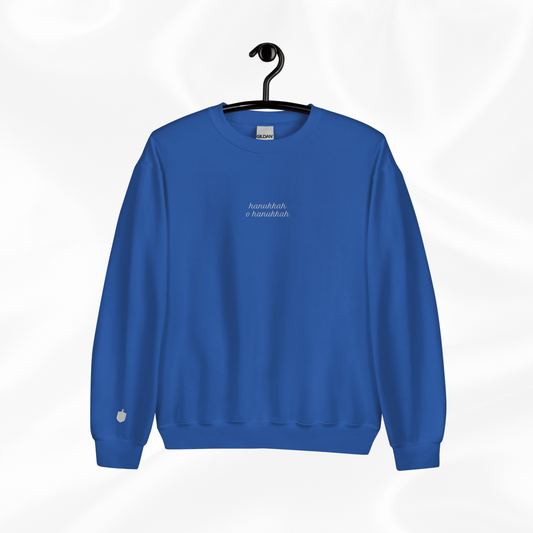 Embroidered Hanukkah O Hanukkah Crewneck | Royal Blue