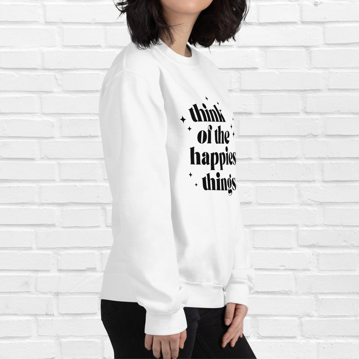 Think of the Happiest Things Crewneck | White