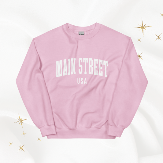 Main Street USA Crewneck | Light Pink (White Print)