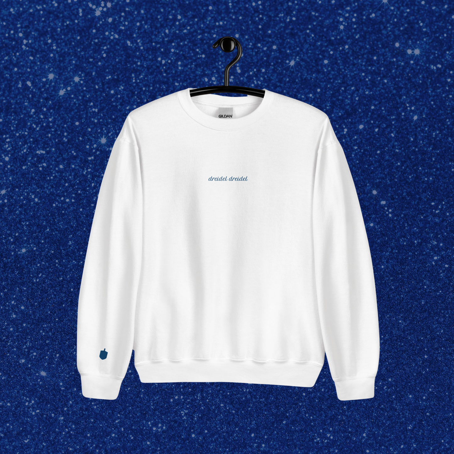 Embroidered Dreidel Crewneck | White