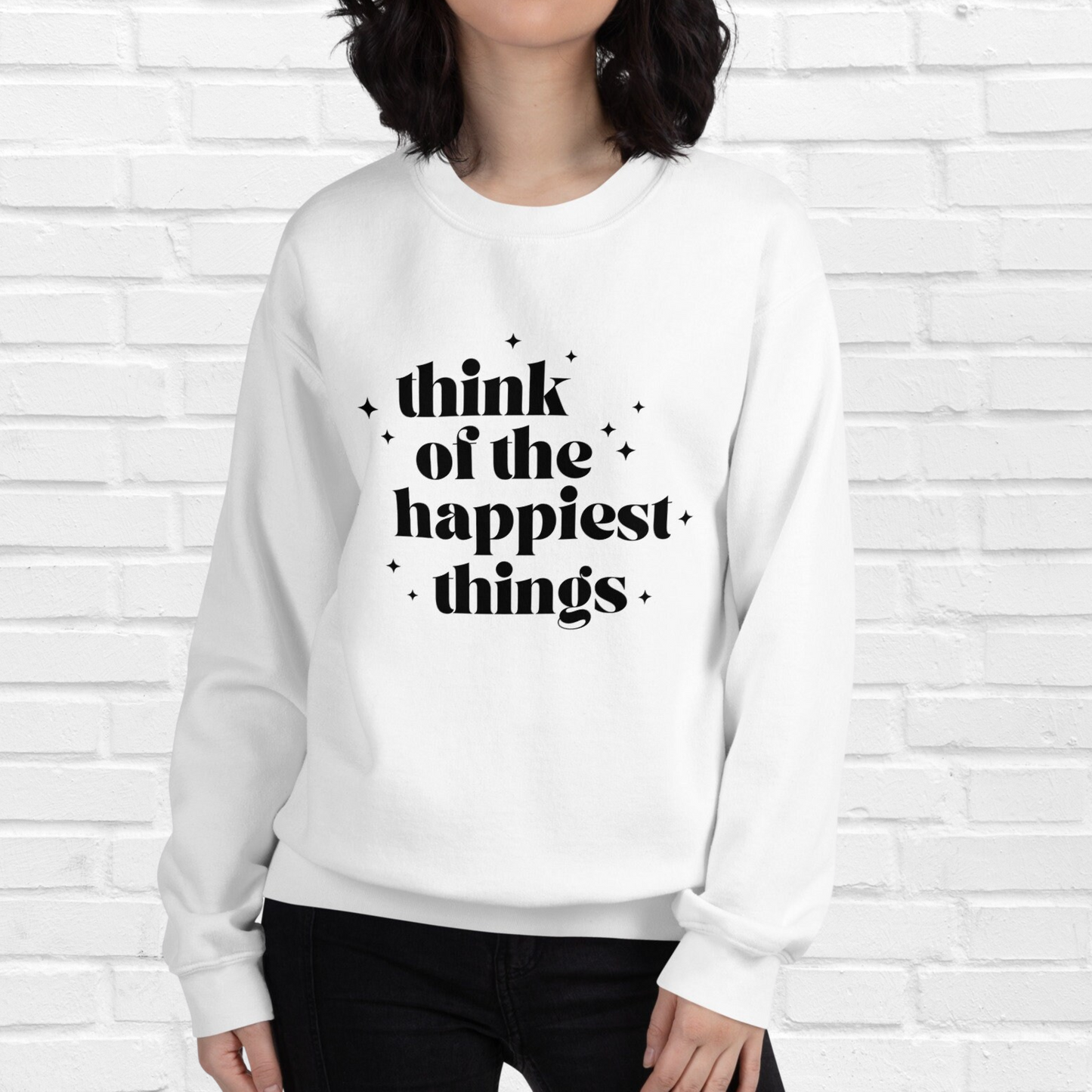 Think of the Happiest Things Crewneck | White