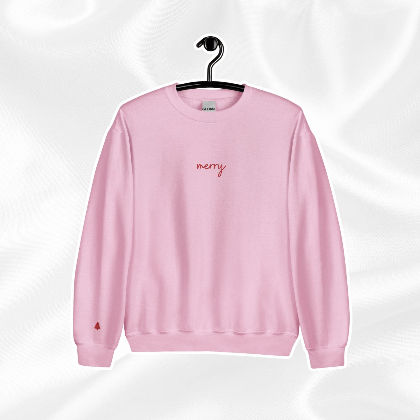 Embroidered Merry Crewneck | Light Pink