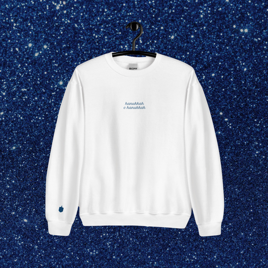 Embroidered Hanukkah O Hanukkah Crewneck | White