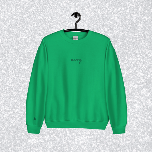 Embroidered Merry Crewneck | Irish Green, Green Thread