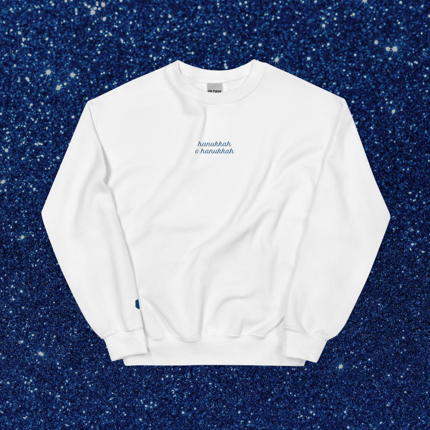 Embroidered Hanukkah O Hanukkah Crewneck | White