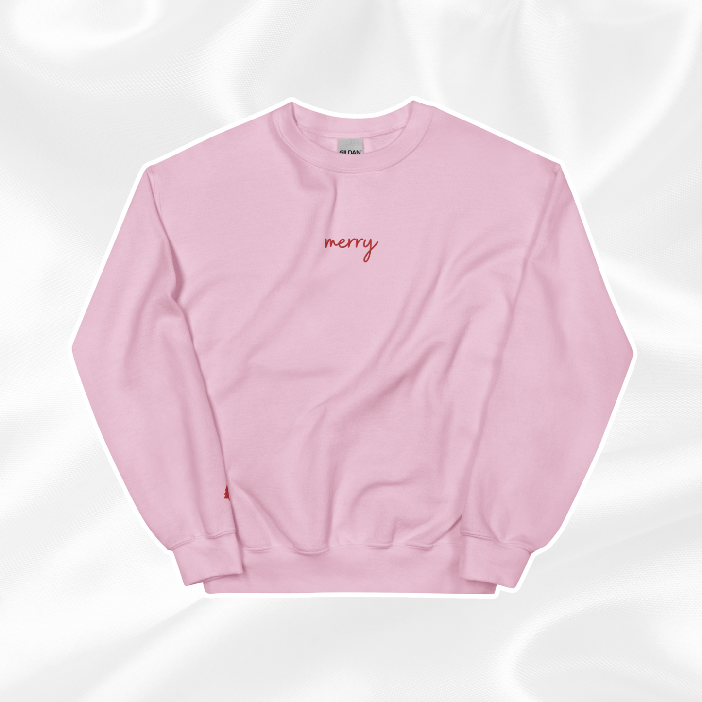 Embroidered Merry Crewneck | Light Pink