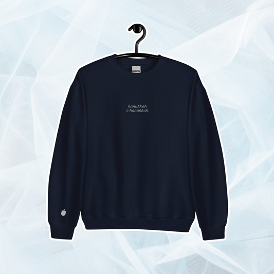 Embroidered Hanukkah O Hanukkah Crewneck | Navy