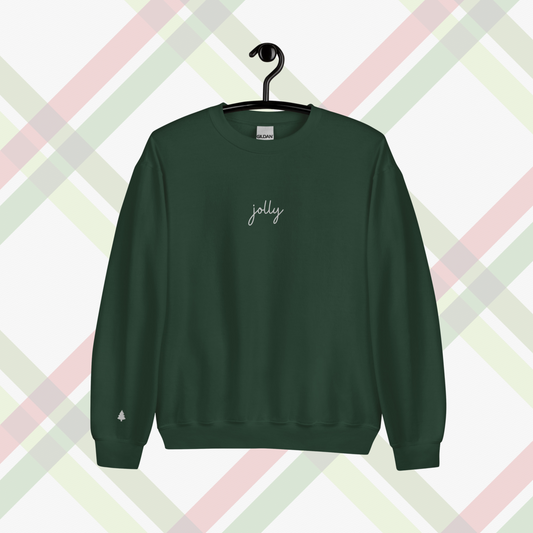 Embroidered Jolly Crewneck | Forest Green, White Thread