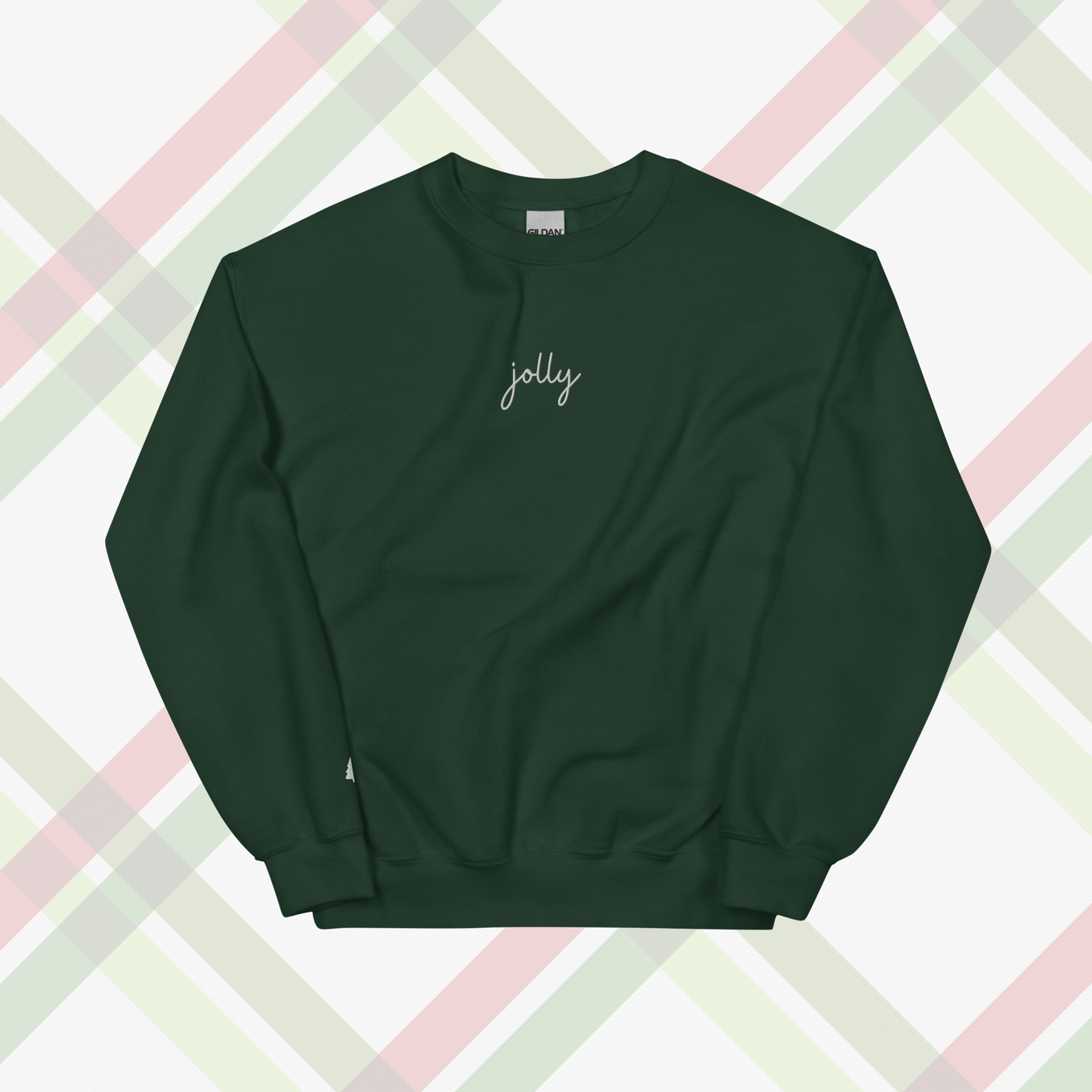 Embroidered Jolly Crewneck | Forest Green, White Thread