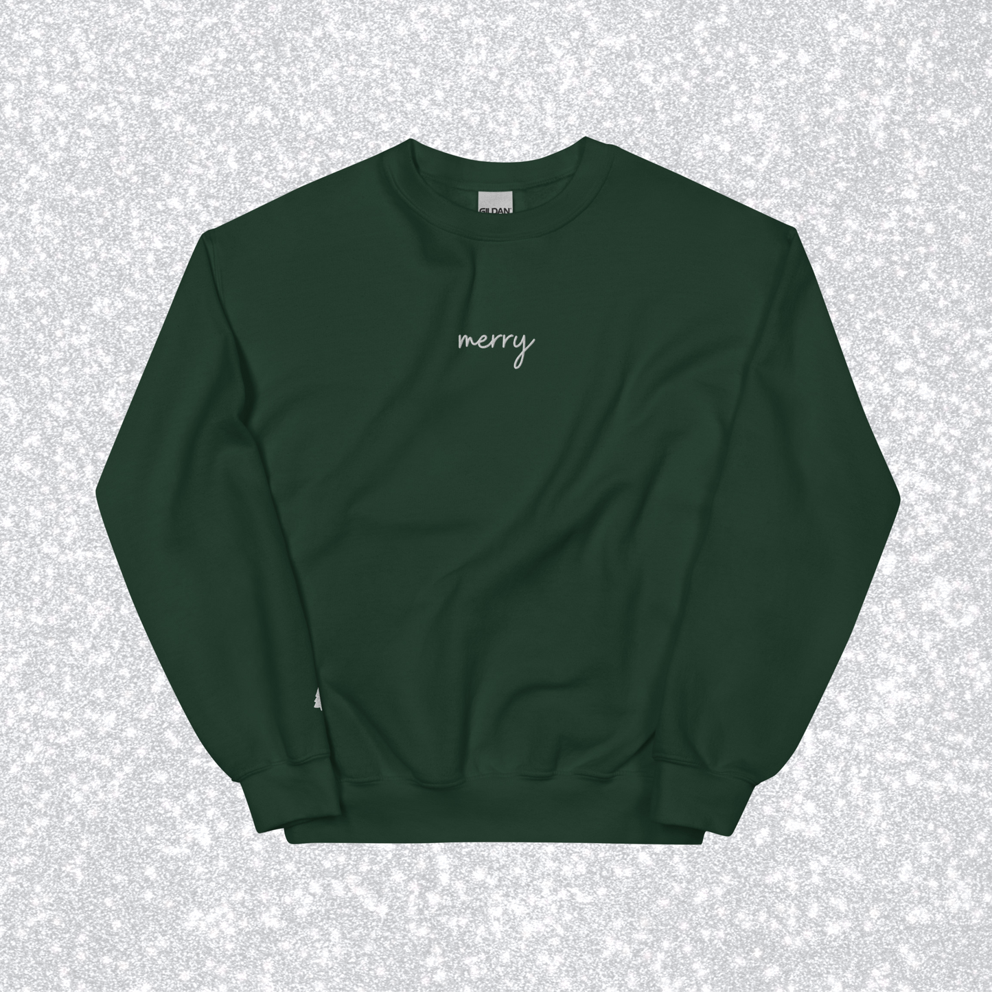 Embroidered Merry Crewneck | Forest Green, White Thread