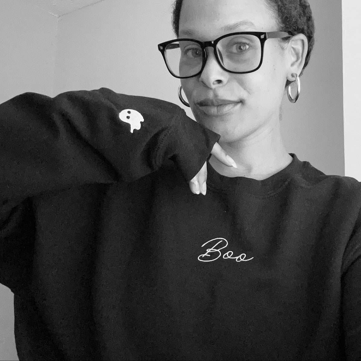 Embroidered Boo Crewneck | Black