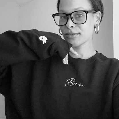 Embroidered Boo Crewneck | Black