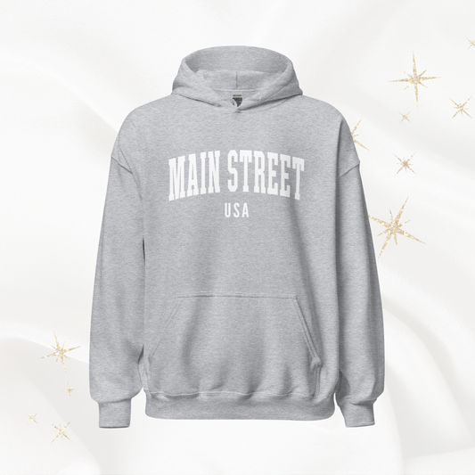 Main Street USA Hoodie | Gray (White Print)